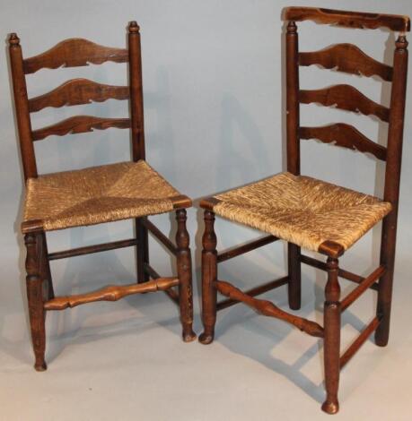 An early 19thC ash and elm rush seated kitchen chair