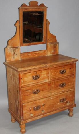 A stripped and lightly polished pine mirror back dressing chest