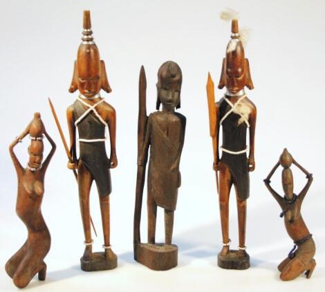 Various 20thC carved hardwood African tribal figures