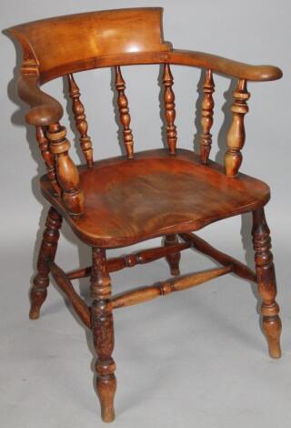 A 19thC ash and elm smoker's bow chair