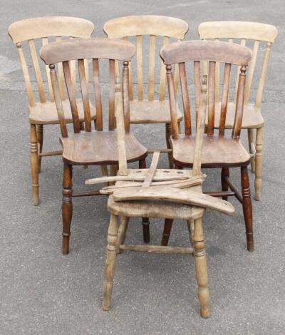 A Harlequin set of six ash and elm slat back chairs