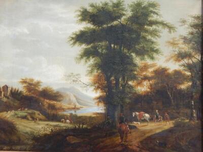 Late 18thC Continental School . Travellers in country landscape