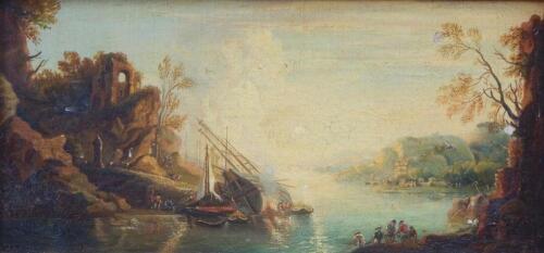 Egisto Chrivacci (c.1846-1881). Continental coastal scene with masted ships