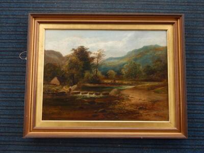 A. Baker (19thC). River landscape with figures - 2