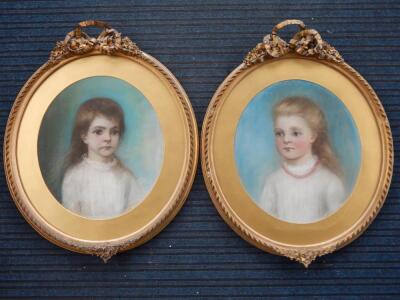 19thC British School. Head and shoulders portraits - sisters - 3