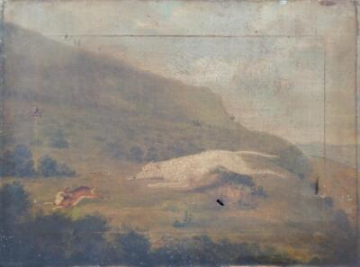 William Gwynn of Ludlow (19thC). A landscape with a Lurcher chasing a hare