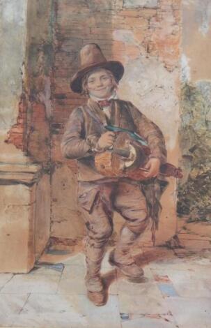 19thC Continental School. Young street musician