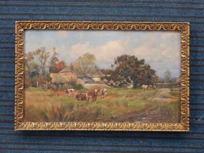 19thC Continental School. Cattle in rural farm landscape - 2