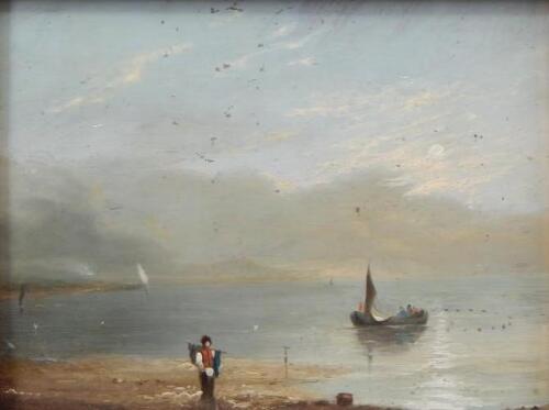 Clarkson Stanfield (1793-1867). Coastal scene with figure and fishing boats