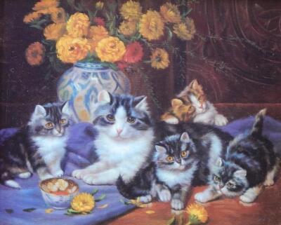 20thC Victorian School. Cats and flowers