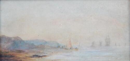 19thC British School. Masted ship in coastal scene