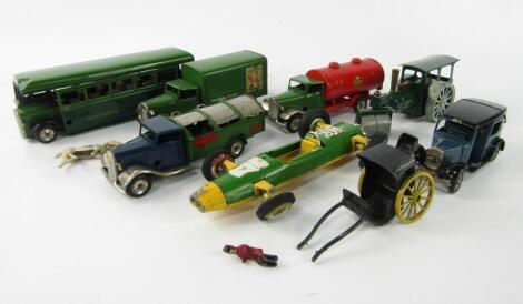 A Tri-ang Minic Toys tinplate motor coach for Greenline