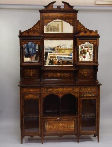 A Victorian rosewood and satinwood inlaid display cabinet