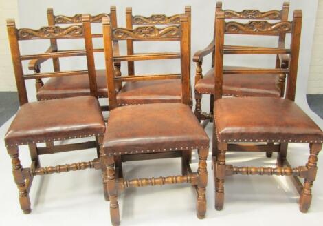 A set of six oak 17thC style dining chairs