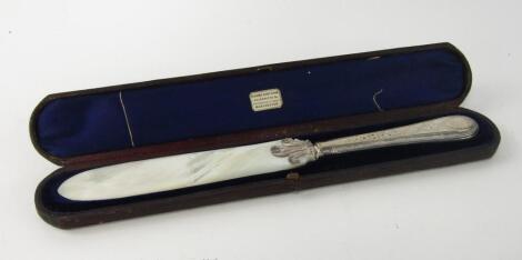 A Victorian silver and mother of pearl paper knife