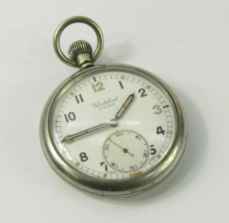 A Cortebert Extra gentleman's military metal cased keyless wind pocket watch