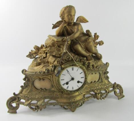 A Leroy a Paris gilt spelter mantel clock