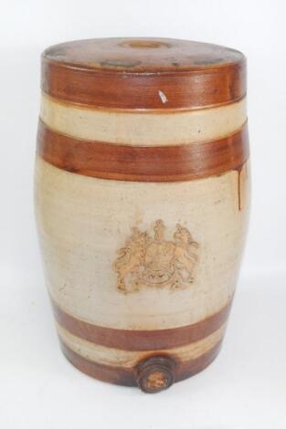 A two tone banded stoneware spirit barrel