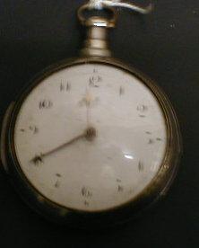 A silver pair cased open face verge pocket watch