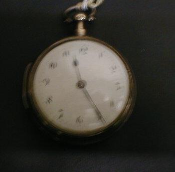 A silver pair cased open face verge pocket watch