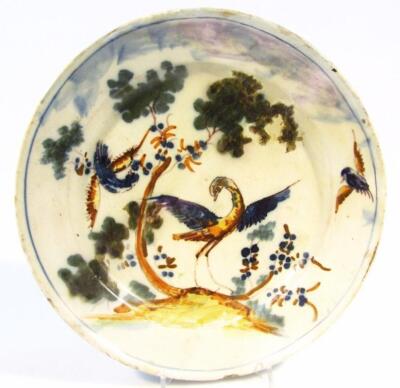 A tin glazed pottery dish