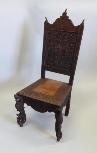 A Burmese carved hardwood side chair