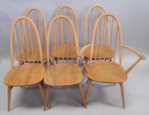 A set of six light coloured Ercol stickback dining chairs