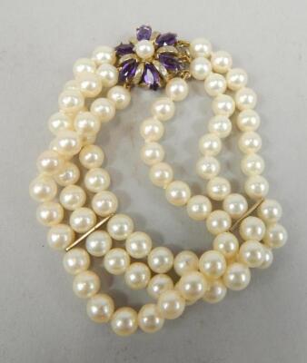 A three row cultured pearl bracelet