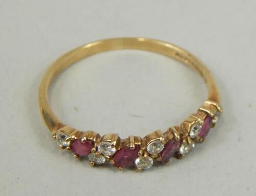 A 9ct gold red and white stone dress ring