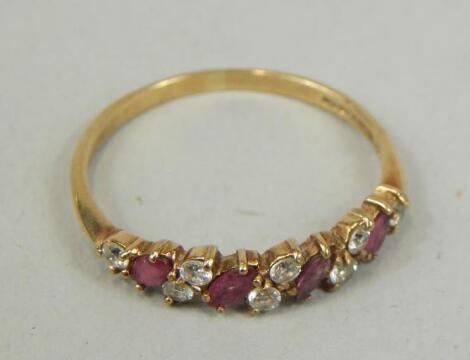 A 9ct gold red and white stone dress ring
