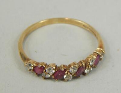 A 9ct gold red and white stone dress ring