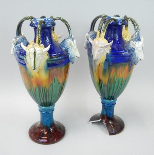 A pair of 20thC Majolica vases