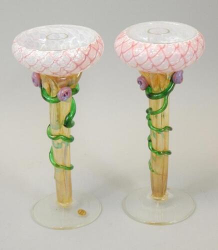 A pair of Australian Heaney glass candlesticks