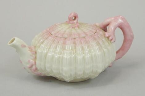 A first period Belleek porcelain anemone shaped teapot