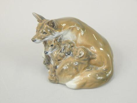 A Royal Copenhagen figure of fox and cubs