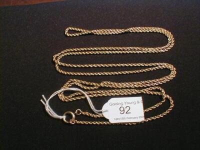 A Victorian 9ct gold rope link guard chain. Length 53"