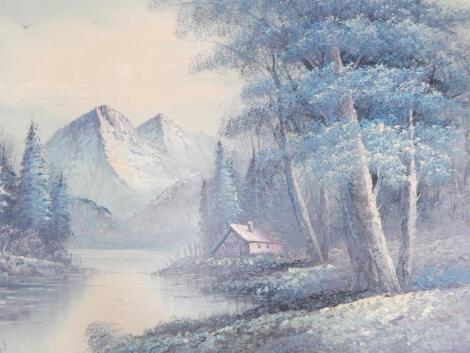 L. Cottings. Winter Alpine scene with cottage