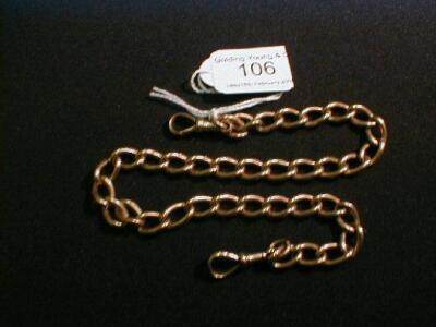 A 9ct rose gold large curb link watch chain with two swivels