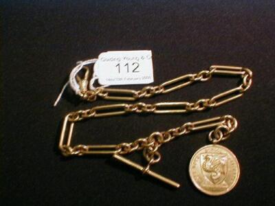 A 9ct yellow gold long and short link watch chain