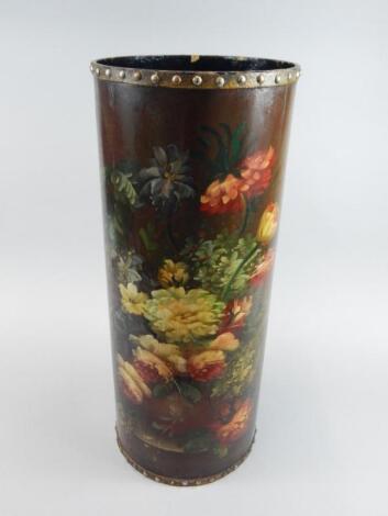 A 20thC floral painted laminated waste paper basket