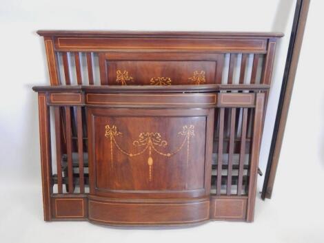 An Edwardian mahogany and marquetry double bed head and foot