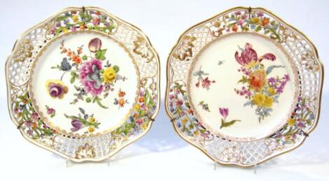 A pair of 19thC Potschapel Dresden cabinet plates