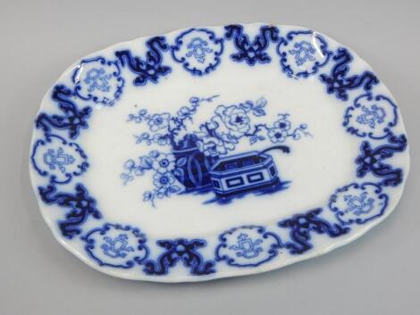 A Victorian Pagoo pattern Ironstone blue printed meat dish