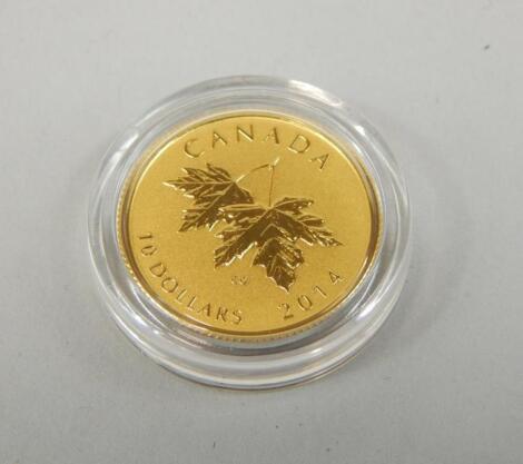 A 24ct gold Canadian ten dollar coin