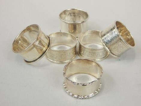 Six various silver napkin rings