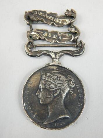 A Victorian Crimean 1854 Medal with Sebastopol and Alma leaf clasps