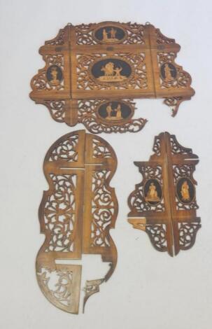 A Sorrento ware olive wood and marquetry wall bracket