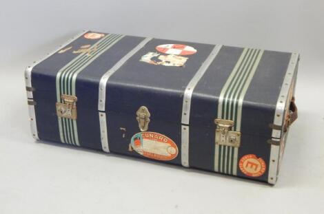 An unusual canvas and aluminium bound cabin type trunk