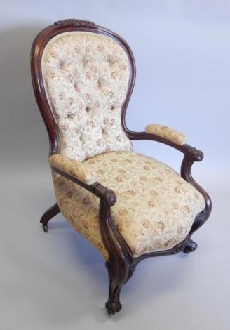 A Victorian mahogany show frame open armchair