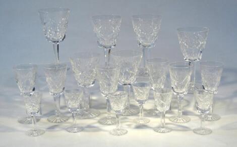 Various Waterford style and other crystal drinking glasses